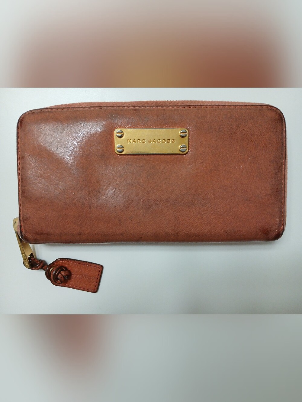 Marc Jacobs Long Wallet, Coral Brown, Leather Zip-Around